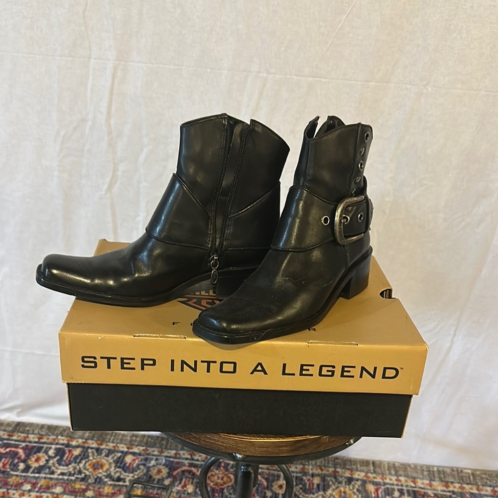 Harley Davidson Black Leather Ankle Boots